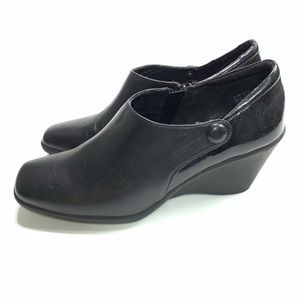 White Mountain Wedges Faux Leather Black S…